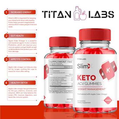 (3 Pack) SlimX Keto ACV Gummies, SlimX Keto ACV Advanced Weight Loss 1000MG Apple Titan Labs