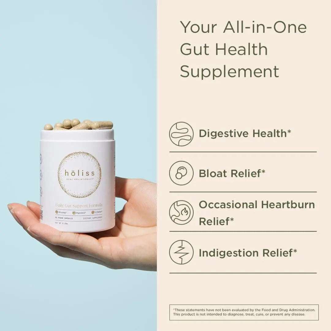 HOLISS Daily Gut Health Capsules – 8-in-1 All Natural Supplement, Lemon Balm, Bloat & Gas Relief, GI Lining Repair, HOLISS