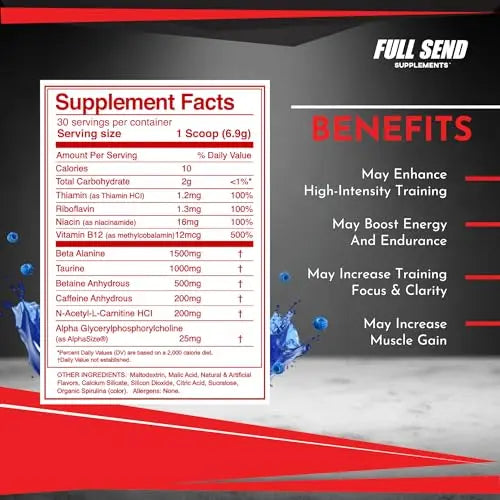 FULL SEND Pre Workout Powder with Beta Alanine, Preworkout Energy Supplement FULL SEND