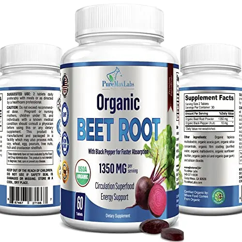 YUMMYVITE Organic Beet Root Powder Tablets - 1350mg with Black Pepper for Faster YUMMYVITE
