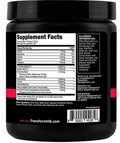 TransformHQ Pre-Workout 28 Servings - Perform - Gluten Free, Non-GMO (Blue Raspberry) TransformHQ