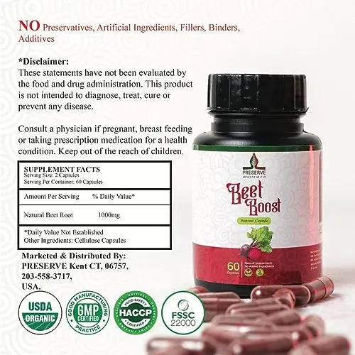 PRESERVE Organic Beetroot casules 16,000mg Per Serving, Natural Monthly Supplement PRESERVE