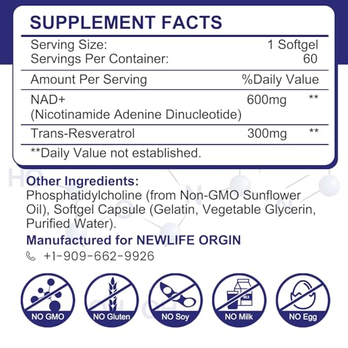 inGreens 900mg Liposomal NAD+ Supplement with 300mg Trans Resveratrol - Superior Absorption, Replaces NMN, Boost NAD+ for DNA Repair, Energy & Longevity, Aging Defense, 60 Softgels inGreensBuy Supplements Australia