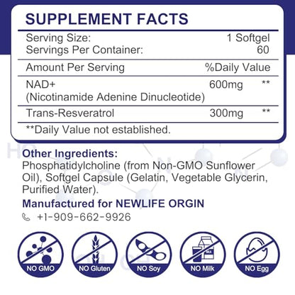 inGreens 900mg Liposomal NAD+ Supplement with 300mg Trans Resveratrol - Superior Absorption, Replaces NMN, Boost NAD+ for DNA Repair, Energy & Longevity, Aging Defense, 60 Softgels inGreensBuy Supplements Australia