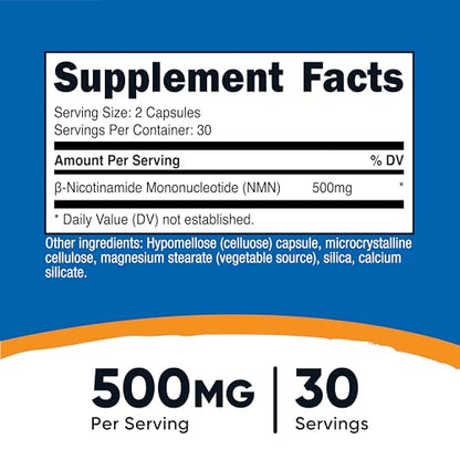 Nutricost NMN (Nicotinamide Mononucleotide) 500mg, 60 Capsules - Vegetarian Friendly, 30 Servings, Gluten Free, GMO Free NutricostBuy Supplements Australia