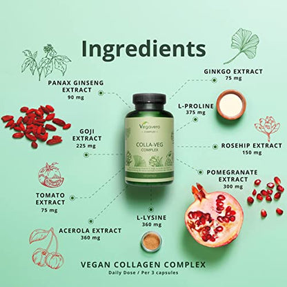 Vegavero Vegan Collagen Supplement | 2000mg | Complex with L-Lysine, L-Proline, Vitamin C (Acerola) & Superfoods Extracts | NO Additives, Lab-Tested | 120 Capsules VegaveroBuy Supplements Australia