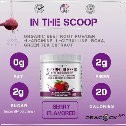 Peacock Max Superfoods Blend Immunity Support Vegan Gluten Free (Beets Nitric Oxide B12 Powder) Peacock Max