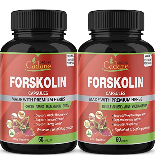 2 Packs Organic Forskolin Supplements Capsules 5000mg with Turmeric, Arjuna, Garcinia Cambogia Organic Cadane