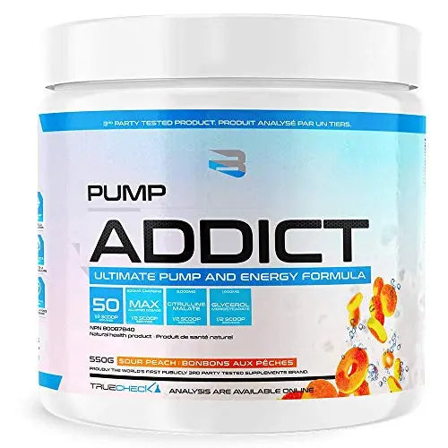 BELIEVE Pump Addict Ultimate Pre-Workout and Energy Formula Sour Peach, 550 g Believe