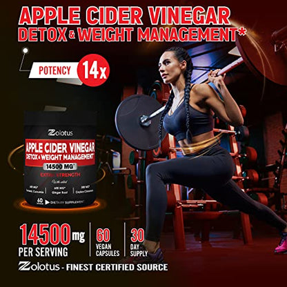 Zolotus 14x Strength Apple Cider Vinegar Capsules, Equivalent to 14500mg, with Turmeric Zolotus