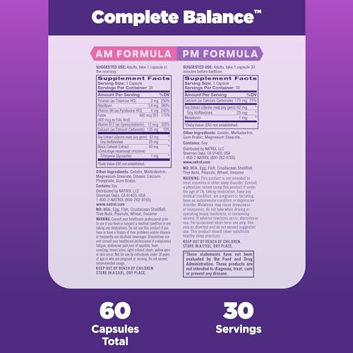 Natrol Complete Balance A.M./P.M. Capsules for Menopause Relief, Helps Relieve Hot Flashes and Night Sweats Natrol