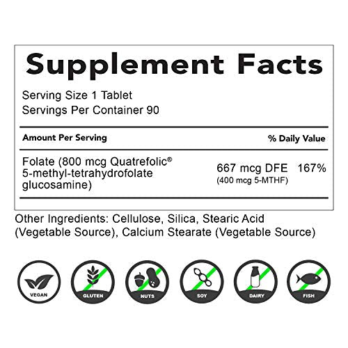 Active Folate Quatrefolic Acid 5-MTHF Methylfolate Smart Choice for Prenatal Heart & Brain Natural Health Goodies