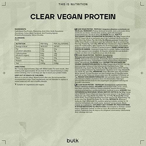 Bulk Clear Vegan Protein, Protein Powder Shake, Tropical, 300 g Bulk