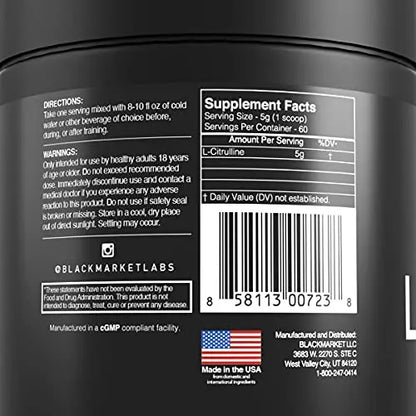 BlackMarket RAW L-Citrulline - Workout Powder Drink Mix for Men & Women, Improve Blood BlackMarket