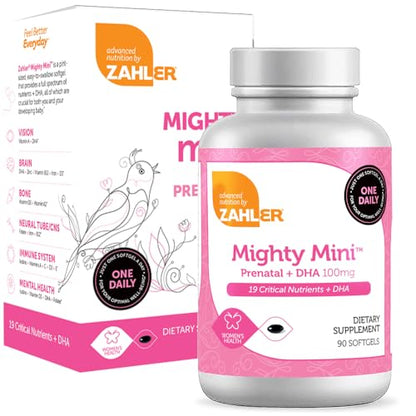 Zahler Mighty Mini Prenatal Vitamin with DHA & Folate - Certified Kosher - All Natural Prenatal Vitamins Zahler