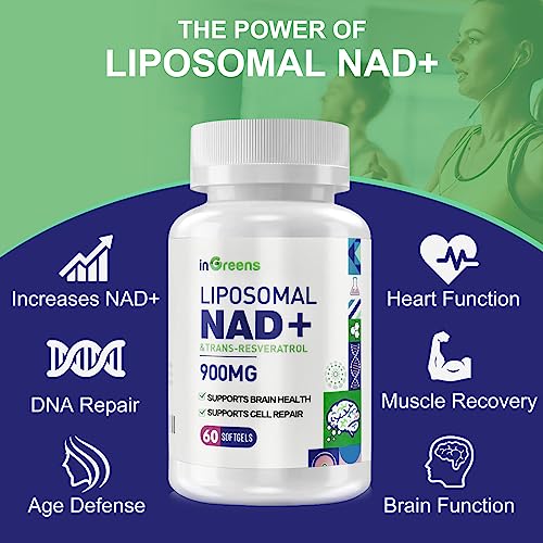 inGreens 900mg Liposomal NAD+ Supplement with 300mg Trans Resveratrol - Superior Absorption, Replaces NMN, Boost NAD+ for DNA Repair, Energy & Longevity, Aging Defense, 60 Softgels inGreensBuy Supplements Australia