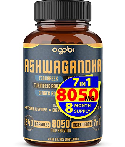 240 Capsules - 8 Month Supply - 7in1 Ashwagandha 8050mg - Combined With Fenugreek agobi