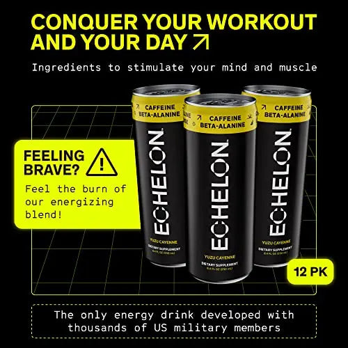 Echelon Pre-Workout Energy Drink - 12-Pack, Yuzu Cayenne - Peak Performance Echelon