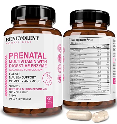 Prenatal Vitamins with DHA and Folate - Multivitamin Supplement with Iron, Calcium, Digestive Enzyme Benevolent Nourishment