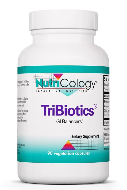 NutriCology TriBiotics dietary supplement bottle on a white background