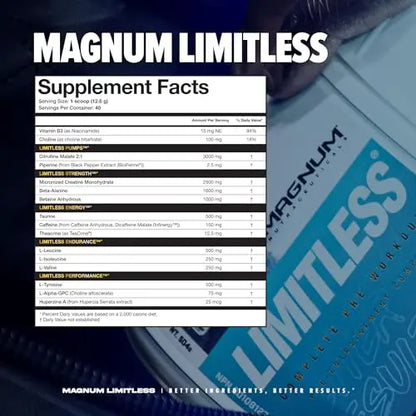LIMITLESS Magnum 504g - Muscle Workout Powder, Sport Pre Workout for Men and Women LIMITLESS