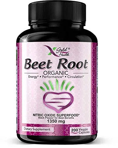 Organic Beet Root Powder 1350mg 200 Veggie caps Superfood Nitric Oxide Strongest X Gold Health