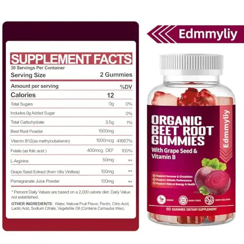 Organic Beet Root Gummies 1500mg for Men Women Beet Root for Athletic, Performance Edmmyliy