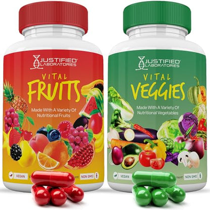 (Set of 2) Vital Fruits and Veggies Supplement Red & Green Superfoods Whole Food Justified Laboratories