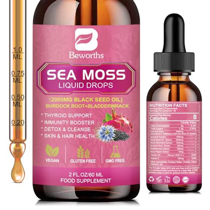 3000mg Sea Moss Liquid Drops - Organic Black Seed Oil & Irish Sea Moss B BEWORTHS