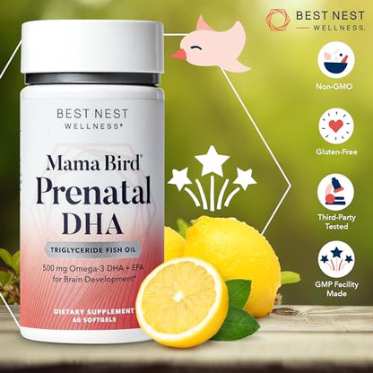 Best Nest Wellness Mama Bird Prenatal DHA Vitamin, 500 mg, Triglyceride Fish Oil Best Nest Wellness