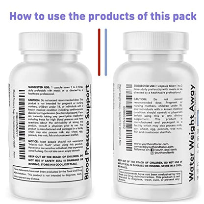 Youth & Tonic Daily Water Weight Away Pills and Blood Pressure Support Supplements/Natural Youth & Tonic