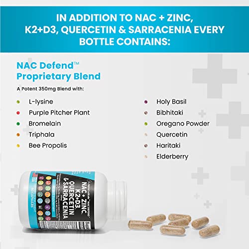 NAC Supplement N-Acetyl Cysteine 1000mg Vitamin D3 K2 Zinc Quercetin