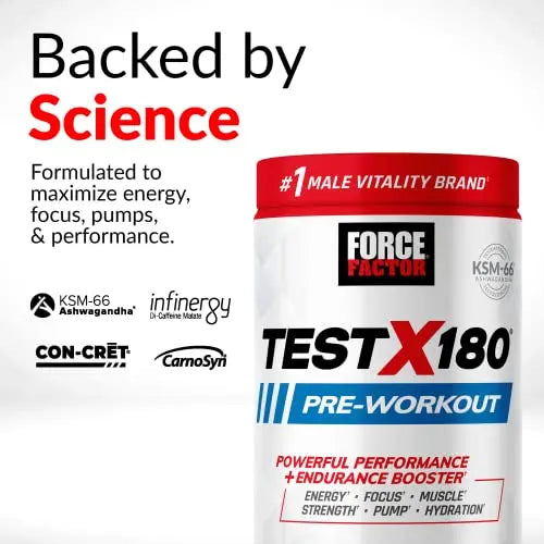 FORCE FACTOR Test X180 Pre-Workout Powder & Energy Supplement, Boost Focus Force Factor