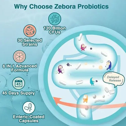ZEBORA Probiotics for Women-Men Digestive Health with 120 Billion CFUs, Mens-Womens ZEBORA