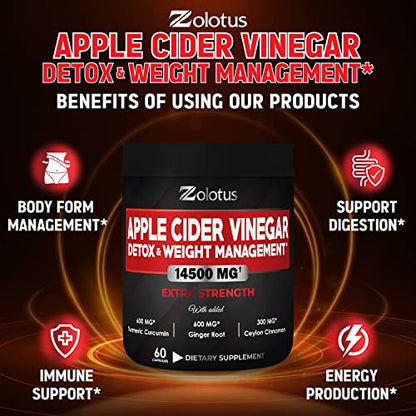 Zolotus 14x Strength Apple Cider Vinegar Capsules, Equivalent to 14500mg, with Turmeric Zolotus