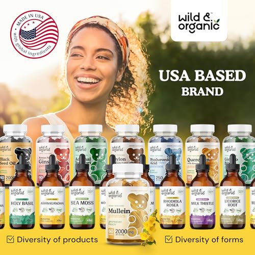 Wild & Organic Mullein Gummies - Daily Dietary Supplement for Respiratory, Digestive Wild & Organic