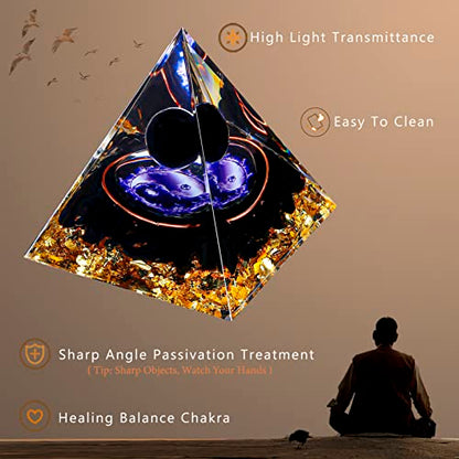 Yin Yang Healing Crystal Orgonite Pyramid - Tai Chi with Obsidian Ball - Taiji Reiki Chakra Meditation FENGSHUI-CAISHEN