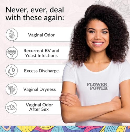 Flower Power Vegan Boric Acid Suppositories - 30 Capsules - 600mg for Vaginal Odor and pH Balance Flower PowerBuy Supplements Australia