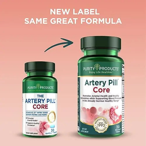Purity Products Artery Pill Core from MK-7 Vitamin K2, Plant-Based S7 Nitric Oxide Booster Purity Products