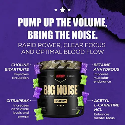 REDCON1 Big Noise Non Stim Preworkout, Sour Gummy Gear - Betaine Anhydrous & Acetyl L REDCON1
