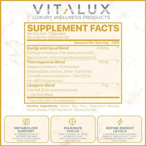 VITALUX || Premium Thermogenic Energy Burn || Metabolism Support, Boost Energy Levels EPN Supplements