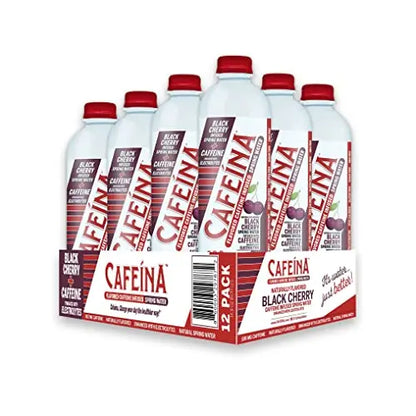 Cafeina - Naturally Flavored Black Cherry Caffeinated Spring Water (12 Pack) - 100mg Caffeine CAFEINA