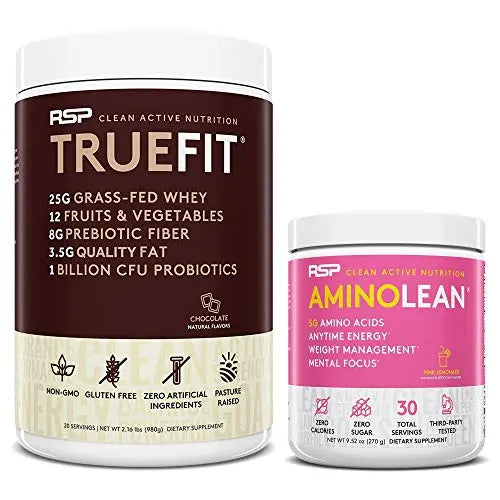 RSP NUTRITION AminoLean Pre Workout Energy (Pink Lemonade 30 Servings) with TrueFit RSP NUTRITION