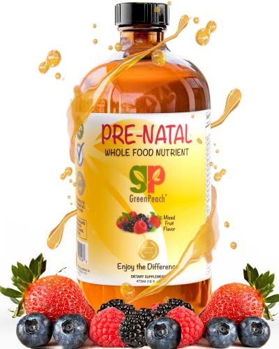 Liquid Prenatal Vitamins with Iron - Natural Folate, Calcium Supplement, Vitamin D, E, B6, Biotin GreenPeach