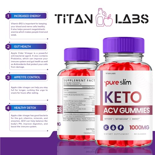 (3 Pack) Pure Slim Keto ACV Gummies, Pure Slim Keto ACV Advanced Weight Loss 1000 MG Titan Labs