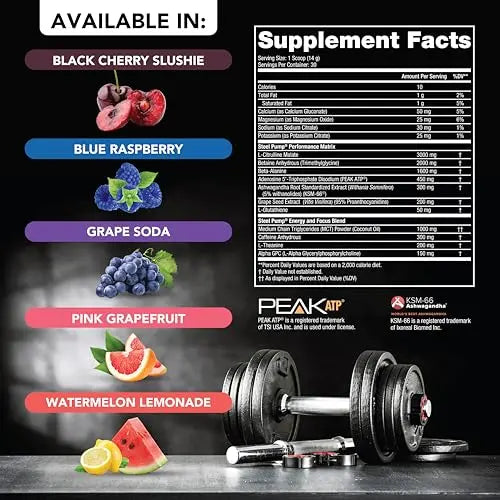 SteelFit Steel Pump - Advanced Pre-Workout Powder Drink - 30 Servings - Peak Performance SteelFit