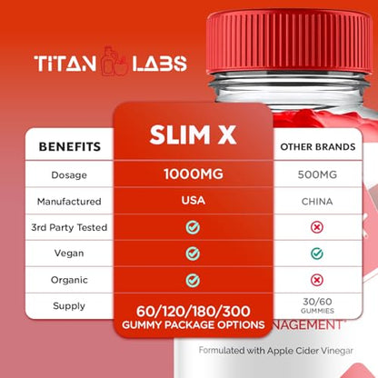 (2 Pack) SlimX Keto ACV Gummies, SlimX Keto ACV Advanced Weight Loss 1000MG Apple Titan Labs