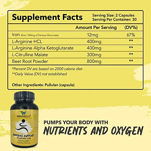 VeraWella - Runners Support Starting Line, Nitric Oxide Booster with L-Arginine, L Citrulline VeraWella