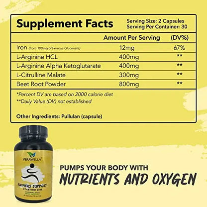 VeraWella - Runners Support Starting Line, Nitric Oxide Booster with L-Arginine, L Citrulline VeraWella