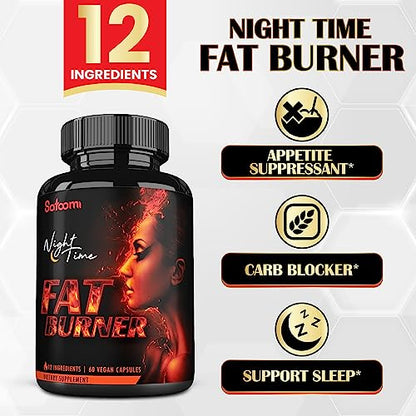 12in1 Night Time Fat Burner for Women - VitaminD.3, Garcinia Cambogia, White Kidney Bean Satoomi